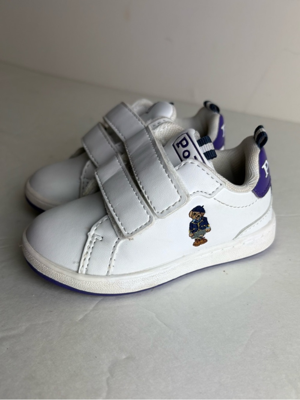 Polo by Ralph Lauren Kids White & Purple Velcro Sneakers size 4.5
